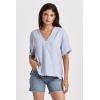 imageDEAR JOHN Jailee Womens Top Gauze VNeck Rolled Short SleeveCorn Flower