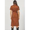 imageDEAR JOHN Raquel Dress Midi Length Classic Fit Button Front Collared Short Sleeve Self BeltedChocolate