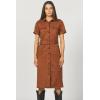 imageDEAR JOHN Raquel Dress Midi Length Classic Fit Button Front Collared Short Sleeve Self BeltedChocolate