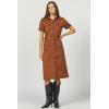 imageDEAR JOHN Raquel Dress Midi Length Classic Fit Button Front Collared Short Sleeve Self BeltedChocolate