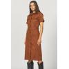 imageDEAR JOHN Raquel Dress Midi Length Classic Fit Button Front Collared Short Sleeve Self BeltedChocolate