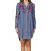 imageDEAR JOHN Bertin Novelty Dress Long Sleeve Embroidered Button Front Relaxed FitIndependence Blue