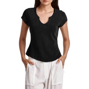 imageDEAR JOHN Anaya Notch Neck Slub VNeck Womens Tee Knit Standard FitBlack
