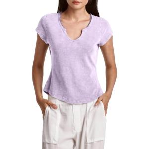 imageDEAR JOHN Anaya Notch Neck Slub VNeck Womens Tee Knit Standard FitGentle Lavender