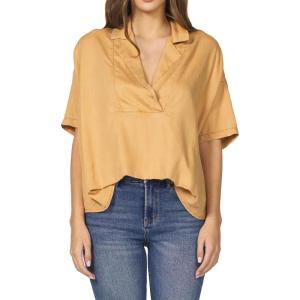 imageDEAR JOHN Belle Tencel Top Short Sleeve Oversized VNeck Popover Henley Blouse Relaxed FitOak Buff