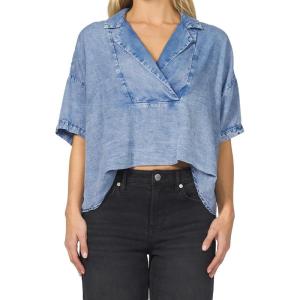 imageDEAR JOHN Belle Tencel Top Short Sleeve Oversized VNeck Popover Henley Blouse Relaxed FitWyatt