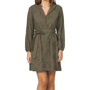 imageDEAR JOHN Christine Novelty Dress VNeck Embroidered Long Sleeve Cotton Classic FitVetiver