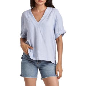 imageDEAR JOHN Jailee Womens Top Gauze VNeck Rolled Short SleeveCorn Flower