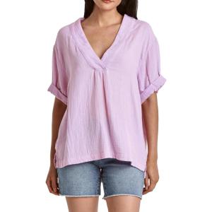 imageDEAR JOHN Jailee Womens Top Gauze VNeck Rolled Short SleeveFondant Pink