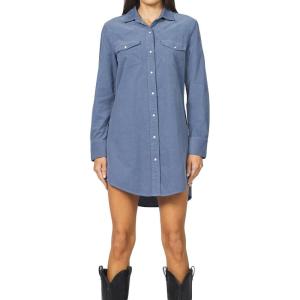 imageDEAR JOHN Rory Dress Midi Length Relaxed Fit Long Sleeve Button Front Corduroy CollaredVintage Indigo