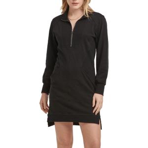 imageDEAR JOHN Zamora Mini Dress Womens Collared Zip Front Long Sleeve Casual DressBlack