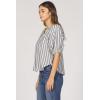 imageDEAR JOHN Costa Novelty Top Womens Poet Blouse VNeck Relaxed Fit Ladder Trim DetailDark Blue Stripe