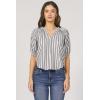 imageDEAR JOHN Costa Novelty Top Womens Poet Blouse VNeck Relaxed Fit Ladder Trim DetailDark Blue Stripe