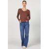 imageDEAR JOHN Vanya Long Sleeve Tee Slub VNeck Relaxed Fit Cotton Top with Raw Edge DetailCappuccino