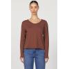 imageDEAR JOHN Vanya Long Sleeve Tee Slub VNeck Relaxed Fit Cotton Top with Raw Edge DetailCappuccino