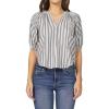 imageDEAR JOHN Costa Novelty Top Womens Poet Blouse VNeck Relaxed Fit Ladder Trim DetailDark Blue Stripe