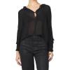 imageDEAR JOHN Jacquel Novelty Blouse Womens Long Sleeve Relaxed Fit Ruffle Front ButtonUp TopBlack