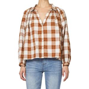 imageDEAR JOHN Benedict Shirt Womens Oversized Plaid Long Sleeve ButtonUp Cotton Collared TopPumpkin Spice