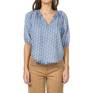 imageDEAR JOHN Costa Novelty Top Womens Poet Blouse VNeck Relaxed Fit Ladder Trim DetailTulip Crest