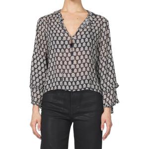 imageDEAR JOHN Jacquel Novelty Blouse Womens Long Sleeve Relaxed Fit Ruffle Front ButtonUp TopWhitecap Gray