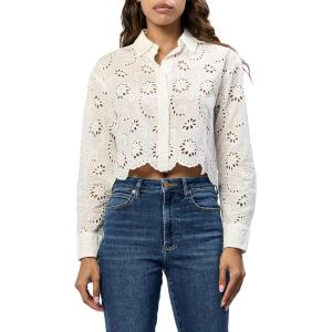 imageDEAR JOHN Miranda Novelty Classic Buttonup Long Sleeve Blouse Womens ShirtWhite Embroidery