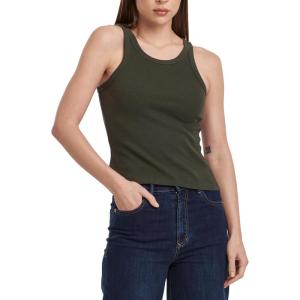 imageDEAR JOHN Tamia Cropped Racer Back Sleeveless Crew Neck Womens Tank Top Fitted KnitDeep Emerald