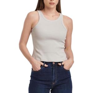 imageDEAR JOHN Tamia Cropped Racer Back Sleeveless Crew Neck Womens Tank Top Fitted KnitDigital Mist