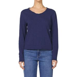 imageDEAR JOHN Vanya Long Sleeve Tee Slub VNeck Relaxed Fit Cotton Top with Raw Edge DetailBlack Iris