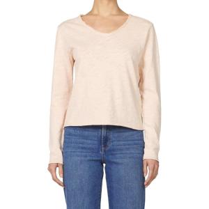 imageDEAR JOHN Vanya Long Sleeve Tee Slub VNeck Relaxed Fit Cotton Top with Raw Edge DetailCameo Rose