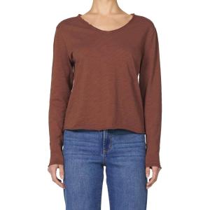 imageDEAR JOHN Vanya Long Sleeve Tee Slub VNeck Relaxed Fit Cotton Top with Raw Edge DetailCappuccino