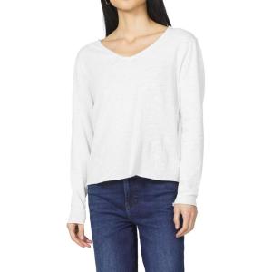 imageDEAR JOHN Vanya Long Sleeve Tee Slub VNeck Relaxed Fit Cotton Top with Raw Edge DetailWhite