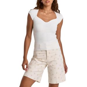 imageDEAR JOHN Womens DamaRise Sweetheart Neck TopIvory Rib