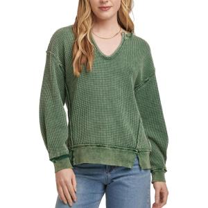 imageDEAR JOHN Zyra Womens Thermal Sweater Oversized Top VNeck Drop Shoulder Long Sleeve  Size Small  Dark Moss