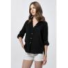 imageDEAR JOHN Gaia Poplin Classic Collared Buttonup Long Sleeve Womens ShirtBlack