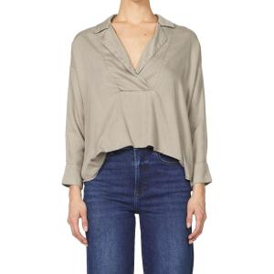 imageDEAR JOHN Adelle Top Long Sleeve Popover VNeck Relaxed Fit  Vetiver  Small