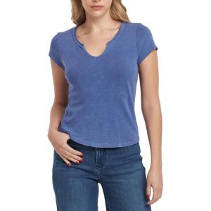imageDEAR JOHN Anaya Notch Neck Slub VNeck Womens Tee Knit Standard FitBlue Lolite