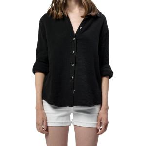 imageDEAR JOHN Gaia Poplin Classic Collared Buttonup Long Sleeve Womens ShirtBlack