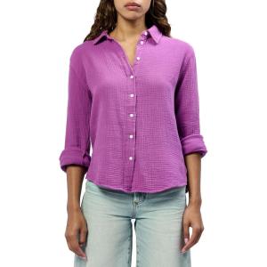 imageDEAR JOHN Gaia Poplin Classic Collared Buttonup Long Sleeve Womens ShirtCattleya Orchid
