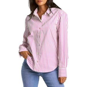 imageDEAR JOHN Gaia Poplin Classic Collared Buttonup Long Sleeve Womens ShirtPink Cocktail