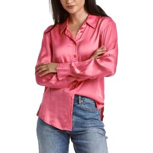 imageDEAR JOHN Gaia Poplin Classic Collared Buttonup Long Sleeve Womens ShirtPink Cyclamen