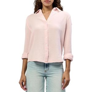 imageDEAR JOHN Gaia Poplin Classic Collared Buttonup Long Sleeve Womens ShirtSepia Rose