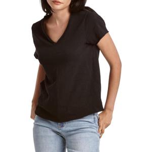 imageDEAR JOHN Vanya Short Sleeve Vee Neck Womens Slub Tee Knit Relaxed Fit ShirtBlack