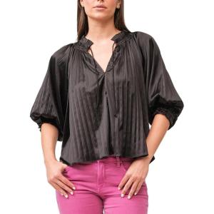 imageDEAR JOHN Anais Ruched Neck 34 Sleeve Pleated Womens TopBlack