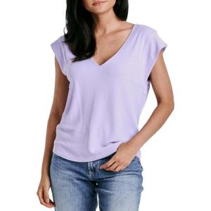 imageDEAR JOHN Uri Womens Thermal Tee Shirt Classic VNeck Cap SleeveGentle Lavender