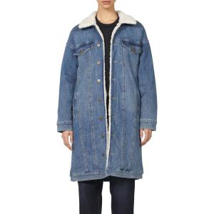 imageDEAR JOHN Dallas Long Jacket Womens Button Front Sherpa Collar Oversized Stretch Denim CoatPool Wave