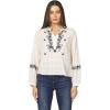 imageDEAR JOHN Ella Top Long Sleeve Relaxed Fit Embroidered Detail VNeck BlouseWhitecap Gray