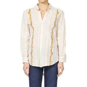 imageDEAR JOHN Galina Shirt Womens Long Sleeve ButtonUp Embroidered Blouse Relaxed Fit Versatile Layering TopWhitecap Gray