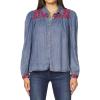 imageDEAR JOHN Nasrin Shirt Womens Embroidered Long Sleeve ButtonUp Cotton Classic Fit BlouseIndependence Blue