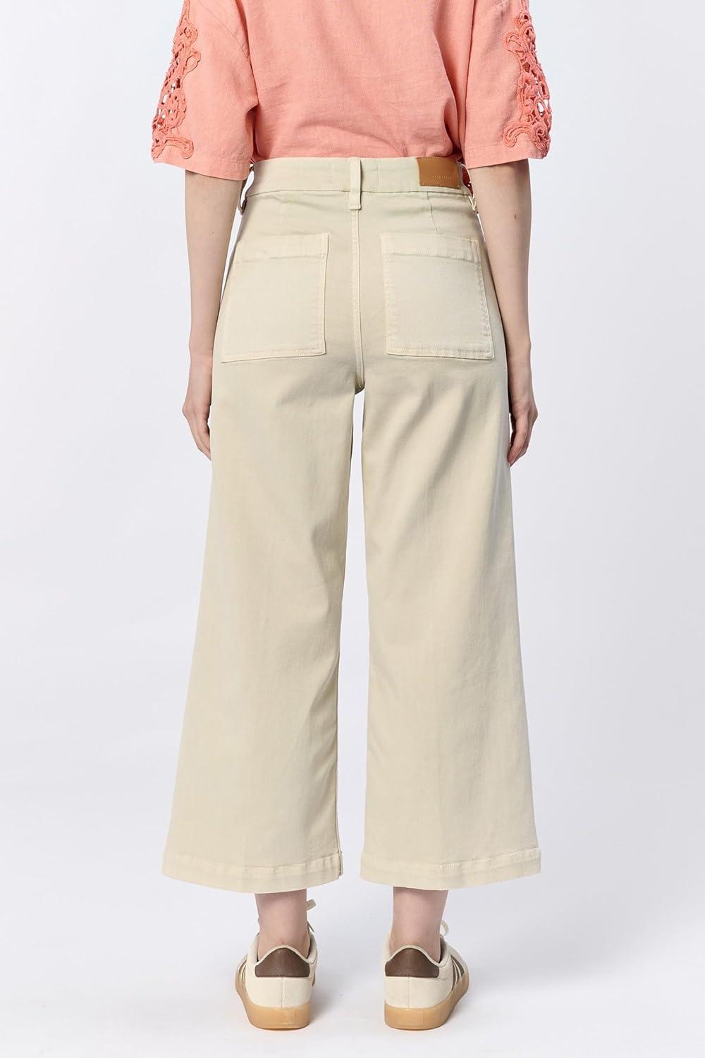 imageDEAR JOHN Audrey Wide Leg Jeans Womens High Rise Cropped Color Denim Comfort Stretch Clean Hem Utility Inspired Tailored FitDawn Blue