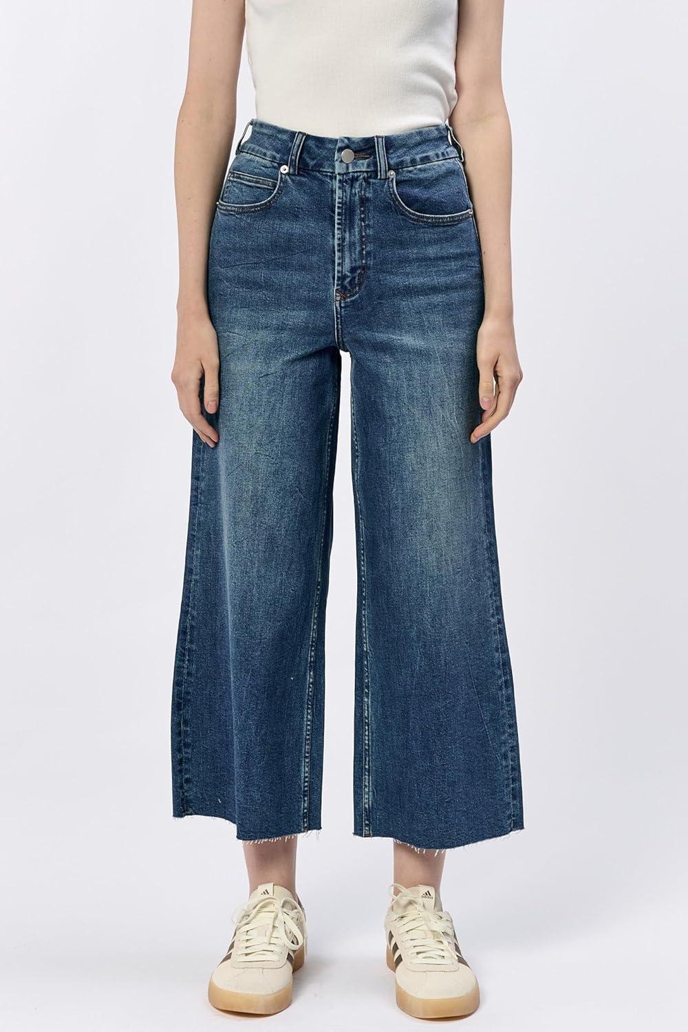 imageDEAR JOHN Audrey Wide Leg Jeans Womens High Rise Cropped Color Denim Comfort Stretch Clean Hem Utility Inspired Tailored FitMeeru